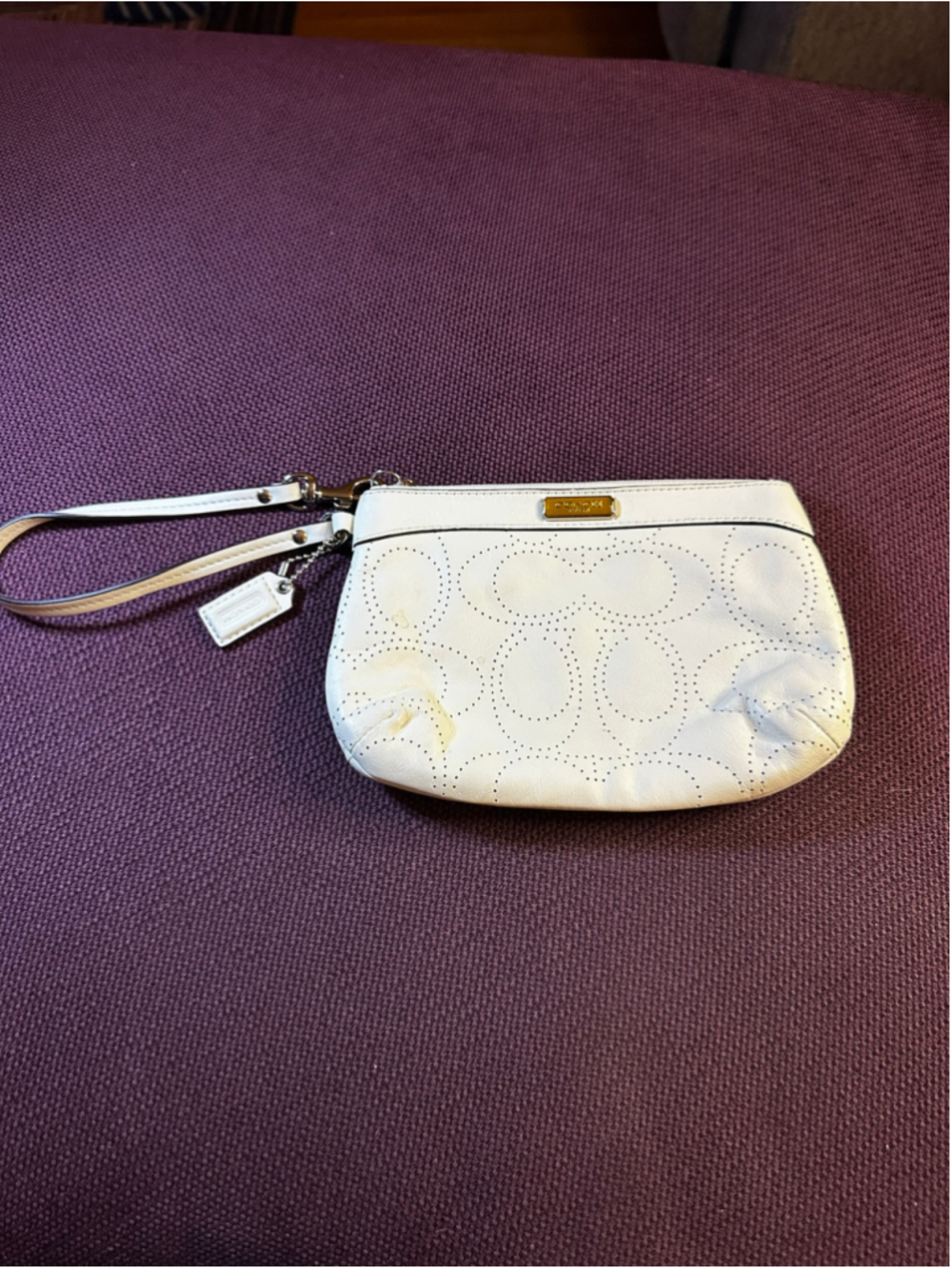 Coach White and Gold Wristlet Zip Clutch